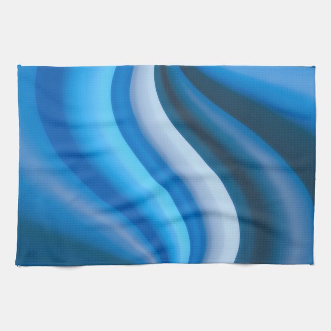 Simple and Elegant Blue Abstract Waves Stripes | Kitchen Towel (Horizontal)
