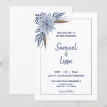 Simple and elegant blue floral wedding invitation