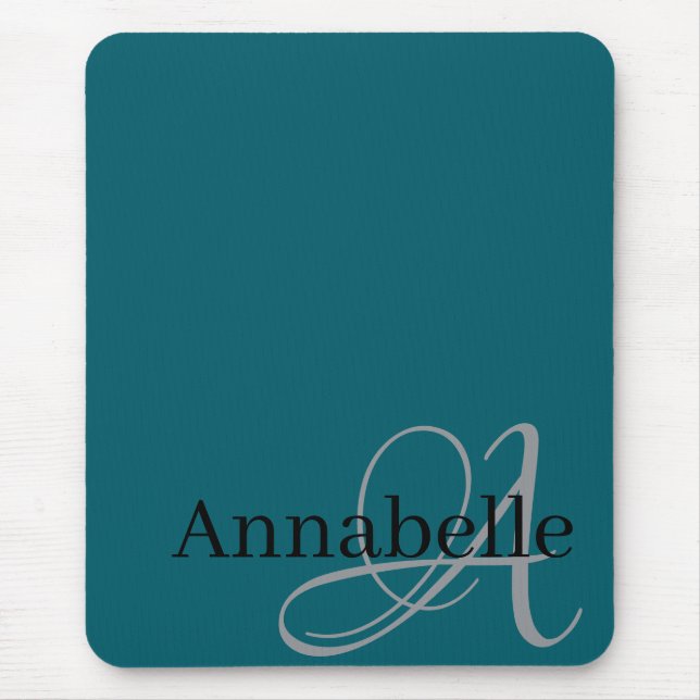 Simple and Elegant blue Monogram and Name  Mouse Pad (Front)
