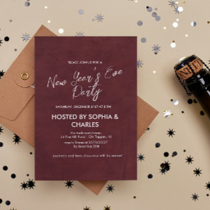 Simple and Elegant Burgundy  New Year's Eve Party Invitation