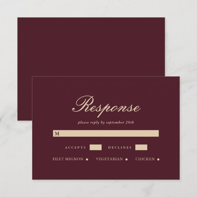 Simple and Elegant Burgundy Wedding RSVP Card (Front/Back)