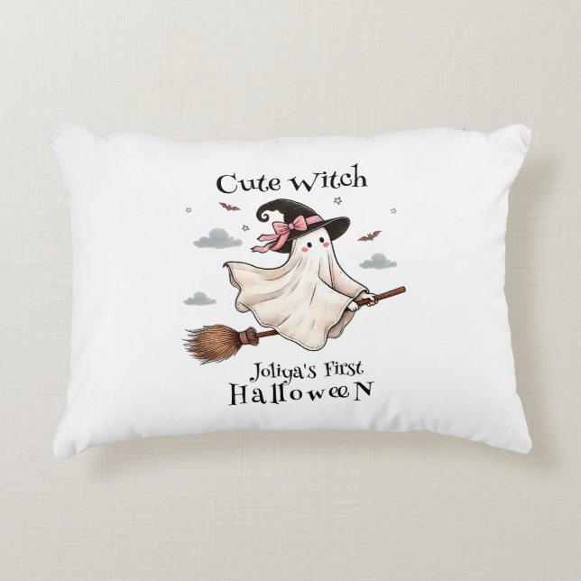 Simple and Elegant Cute witch first Halloween Accent Pillow (Front)