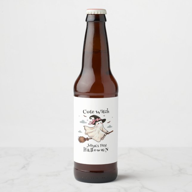 Simple and Elegant Cute witch first Halloween Beer Bottle Label (Front)