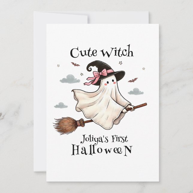 Simple and Elegant Cute witch first Halloween Invitation (Front)