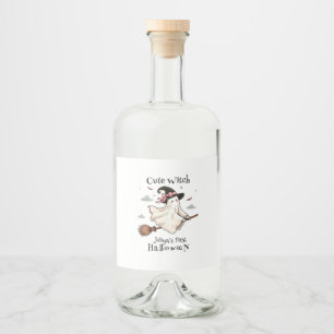Simple and Elegant Cute witch first Halloween Liquor Bottle Label