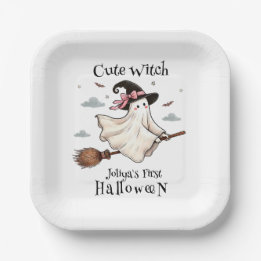 Simple and Elegant Cute witch first Halloween Paper Plate