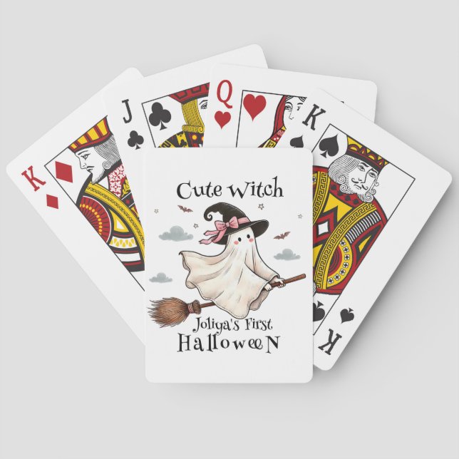 Simple and Elegant Cute witch first Halloween Playing Cards (Back)