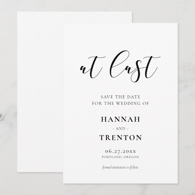 Simple and elegant design At last Save The Date (Front/Back)