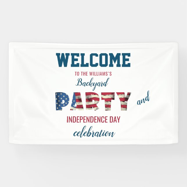 Simple and Elegant Fourth of July Backyard Party Banner (Horizontal)