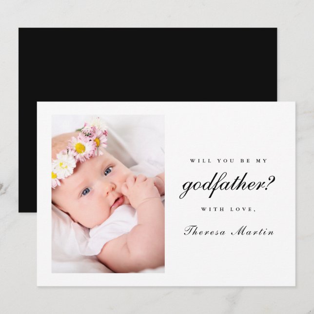 Simple and Elegant Godfather Proposal Photo Black Invitation (Front/Back)