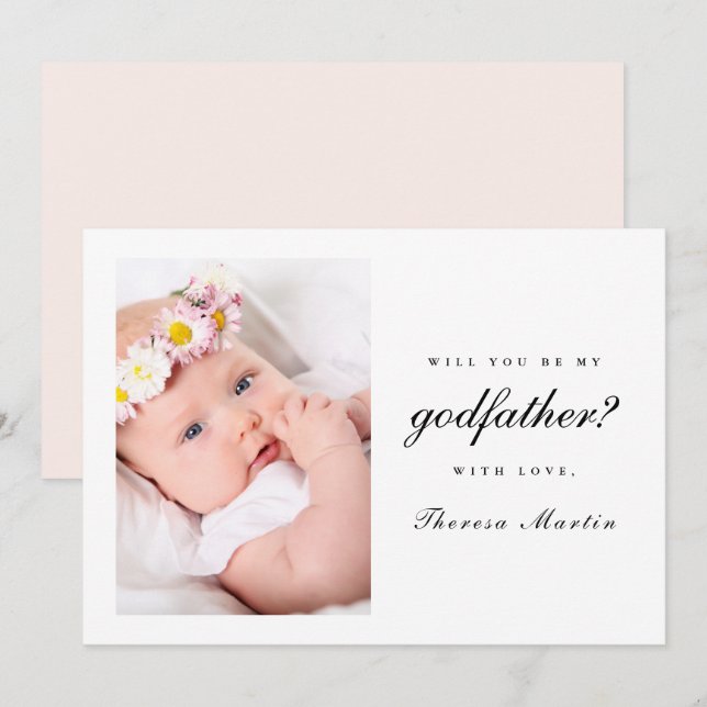 Simple and Elegant Godfather Proposal Photo Pink Invitation (Front/Back)