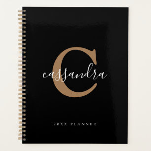 Simple And Elegant Gold Monogram Black Cover Planner