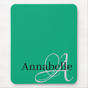 Simple and Elegant green Monogram and Name  Mouse Pad