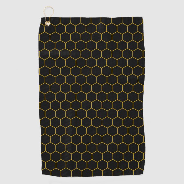 Simple and elegant honeycomb pattern black yellow golf towel (Front)
