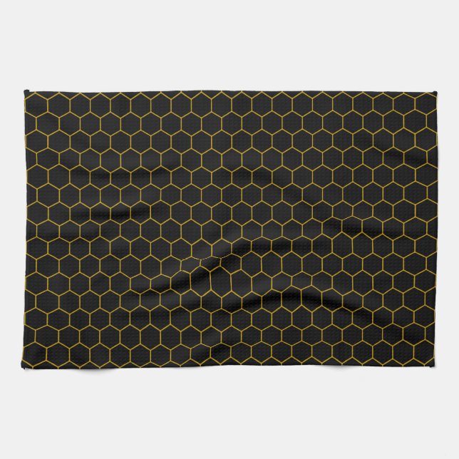 Simple and elegant honeycomb pattern black yellow kitchen towel (Horizontal)