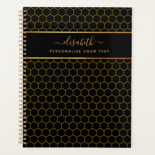 Simple and elegant honeycomb pattern black yellow  planner