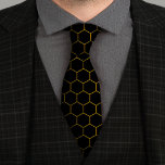 Simple and elegant honeycomb pattern black yellow tie<br><div class="desc">Honey bee themed pattern with honeycomb hexagons. Main colours of this elegant design : black and yellow.</div>