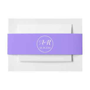 Simple and elegant initials bluish purple wedding invitation belly band
