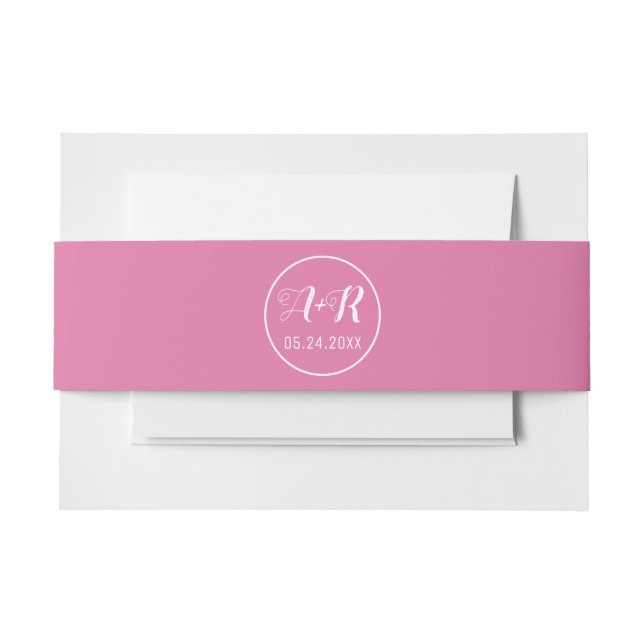 Simple and elegant initials pink wedding invitation belly band (Front Example)