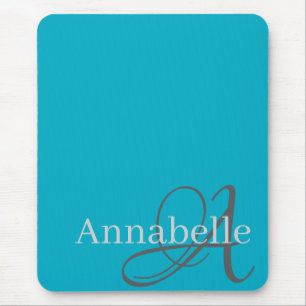 Simple and Elegant light blue Monogram and Name  Mouse Pad