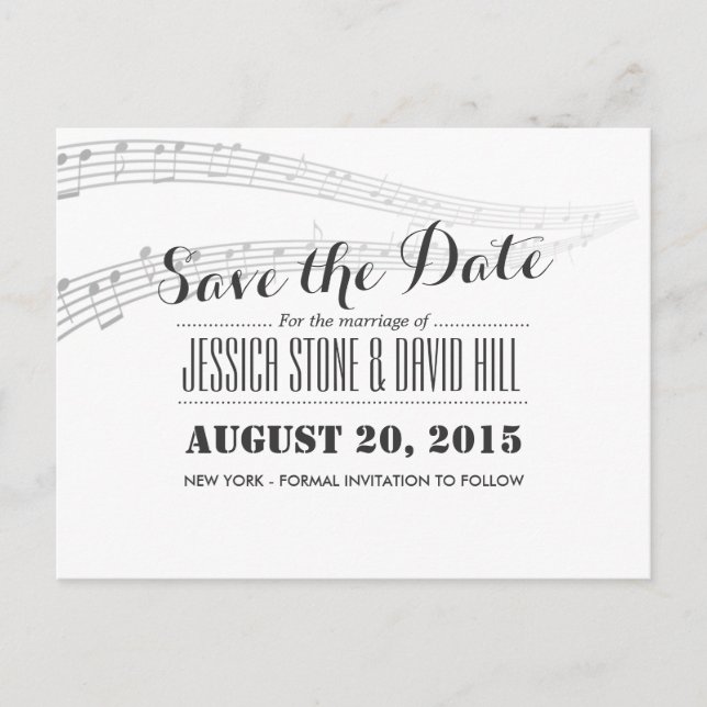 Simple and Elegant Musical Wedding Save the Date Announcement Postcard (Front)