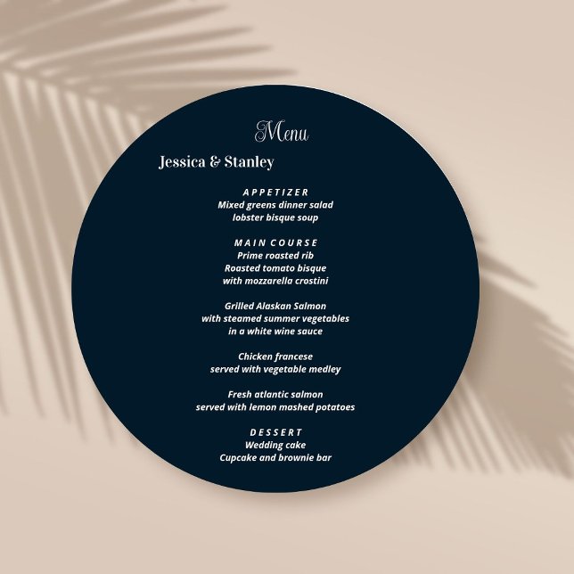Simple and elegant navy blue Wedding Menu Cards (Creator Uploaded)