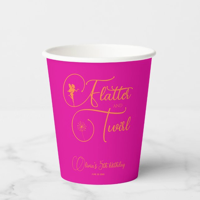 Simple And Elegant Orange Neon Pink Fairy Paper Cups (Front)
