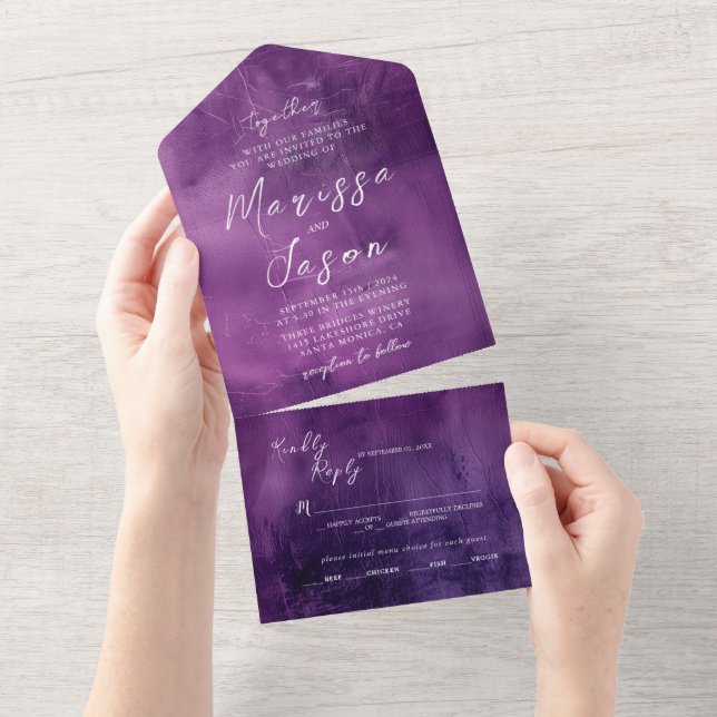 Simple and Elegant Purple Wedding All In One Invitation (Tearaway)