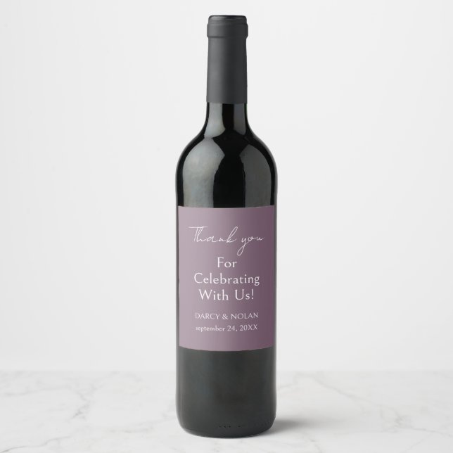 Simple and Elegant Purple wedding Wine Label (Front)