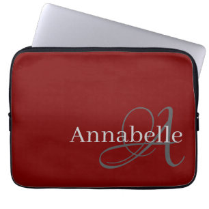 Simple and Elegant red monogram and name Laptop Sleeve