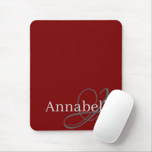 Simple and Elegant Red Monogram and Name  Mouse Pad