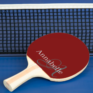 Simple and Elegant red monogram and name Ping Pong Paddle