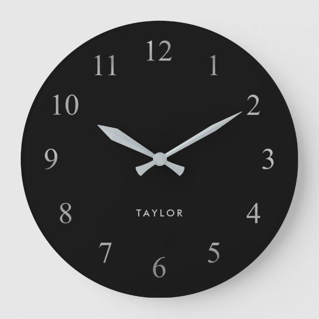 Simple and Elegant Silver and Black Large Clock (Front)