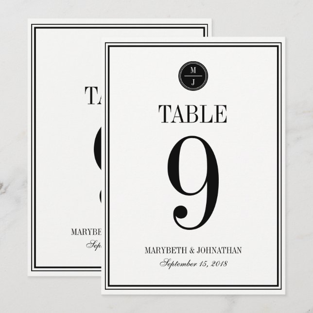 Simple and Elegant Wedding Table Number Card (Front/Back)