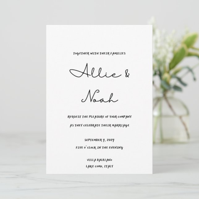 simple and elegant white wedding invitation card (Standing Front)