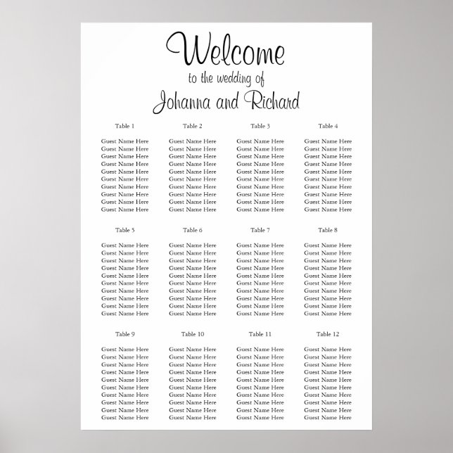 Simple and essential,white Seating Charts (Front)