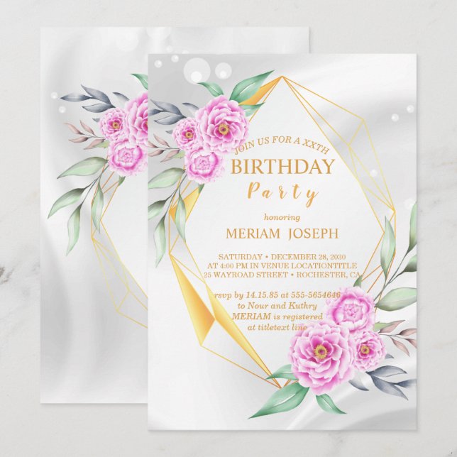 Simple and fresh colourful flowers  Birthday Invitation (Front/Back)
