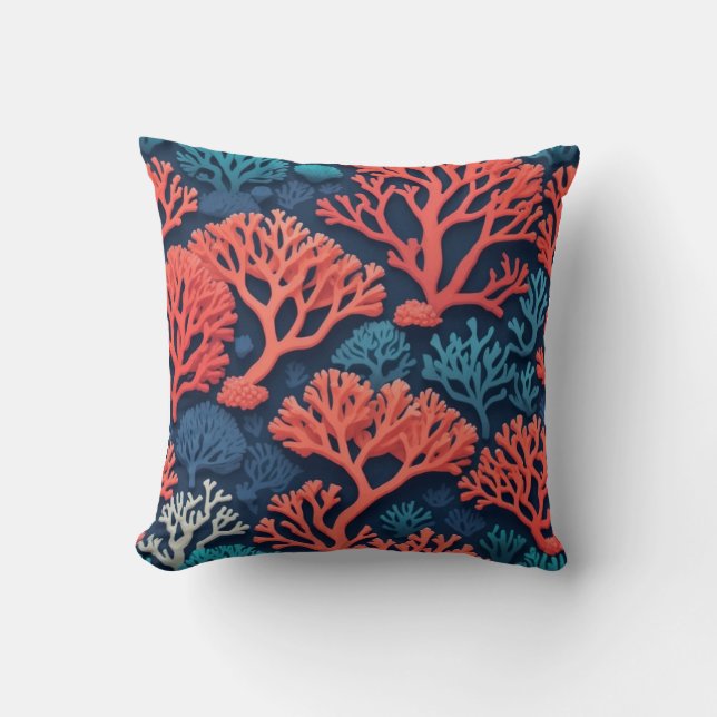 Simple and intense colours, coral pattern cushion (Front)