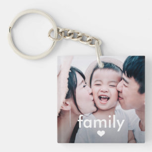 Simple and Minimal Family Type with Heart Photo Ke Keychain