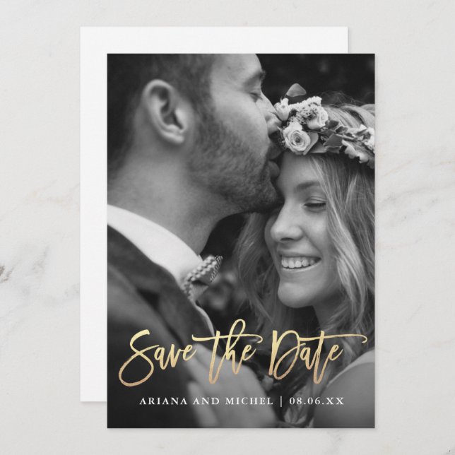Simple and Modern Calligraphy Photo Wedding Save The Date (Front/Back)
