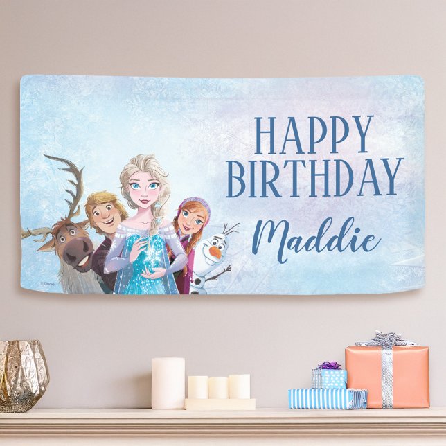 Simple and Modern Frozen Character Birthday Banner (Banner on simulated wall)