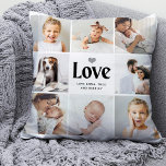 Simple and Modern | Love Photo Collage Throw Pillow<br><div class="desc">This simple black and white pillow features a photo grid with eight of your personal family photos, and bold modern typography that says "love". There is also a cute, neutral grey heart. A simple and minimalist keepsake for your father, spouse, or any family member any time you want to let...</div>