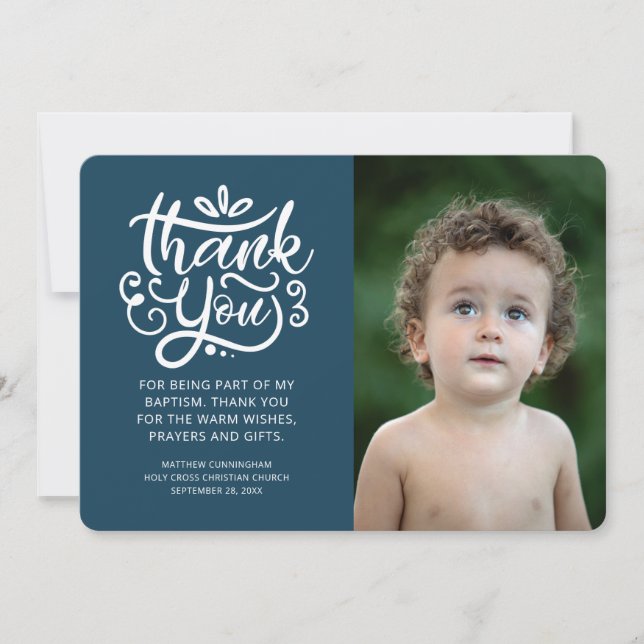 Simple and Modern Photo Baptism Thank You (Front)