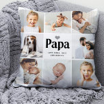 Simple and Modern | Photo Collage for Papa Throw Pillow<br><div class="desc">This simple black and white pillow features a photo grid with eight of your personal family photos, and bold modern typography that says "papa". There is also a cute, neutral grey heart. A simple and minimalist keepsake for your grandpa or grandfather on Father's Day or any time you want to...</div>