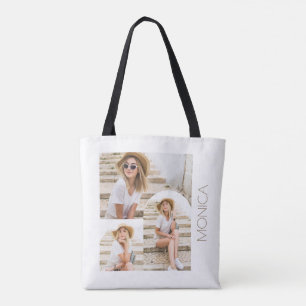 Simple and Modern Photo Collage with Name Tote Bag