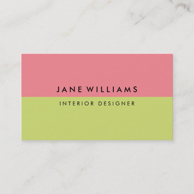 Simple and Modern Pink and Green Business Card (Front)