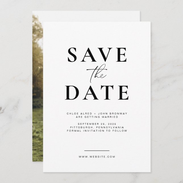 Simple and Modern Save the Date with Photo Invitation (Front/Back)
