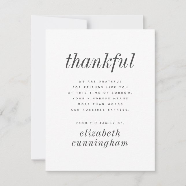 Simple and Modern Typography Memorial Thank You Card (Front)
