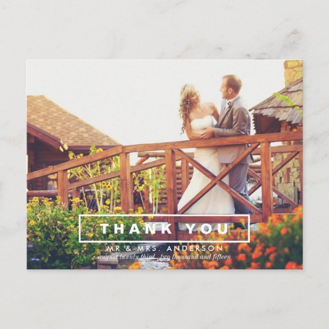 SIMPLE AND MODERN WEDDING PHOTO THANK YOU POSTCARD (Front)