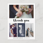 Simple and Modern Wedding Thank You | 4 Photo Postcard<br><div class="desc">These simple yet stylish wedding thank you postcards feature trendy black typography on a white background,  with room for four of your personal wedding photos.</div>